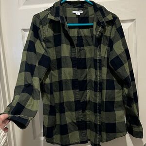 Amazon Essentials Cotton Plaid Flannel Shirt Olive Green and Black Graphic XL